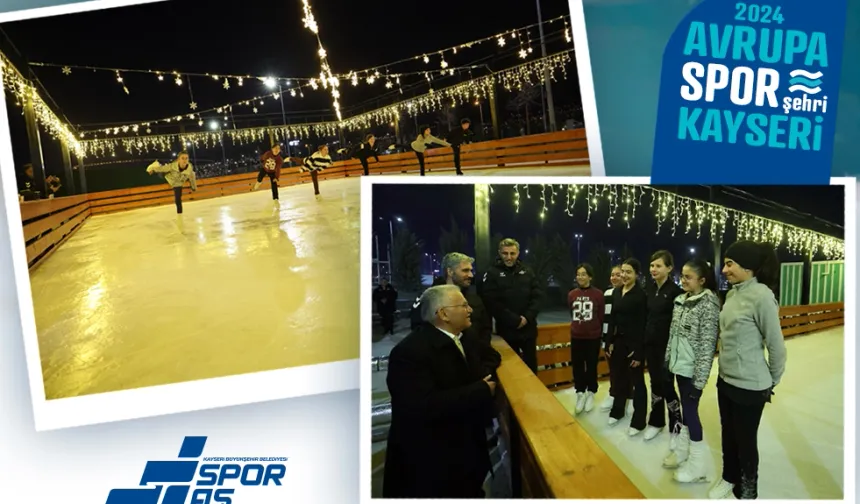 Kayseri'de Açık Hava Buz Pateni Pisti bayramda ilgi odağı oldu